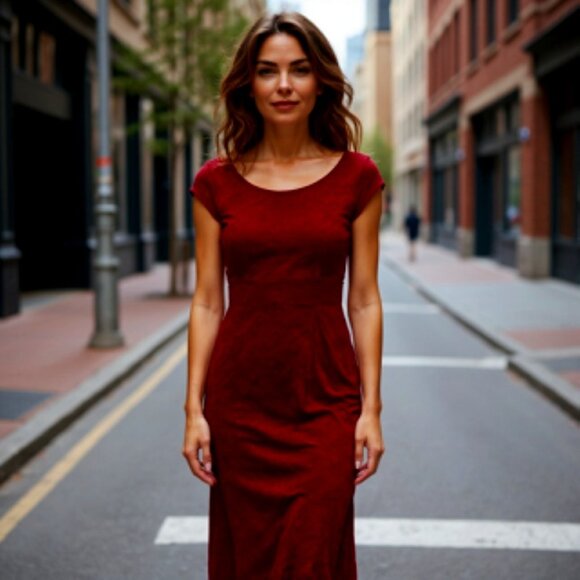 Davids Bridal - Burgundy,  Long, Lace Mother of the Bride, Bridesmaid, Prom Gown - Picture 1 of 6